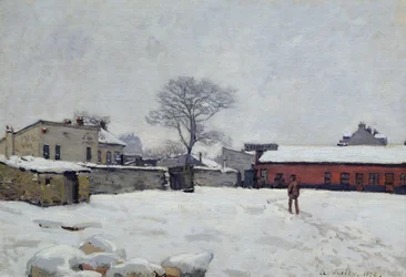 Unter Schnee: der Bauernhof in Marly-le-Roi, 1876